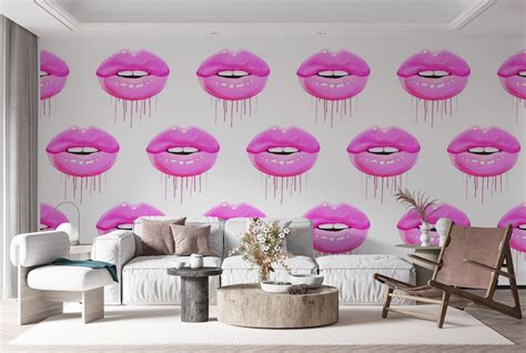 Pink Lip Pattern Wallpaper - Buy Online at Happywall