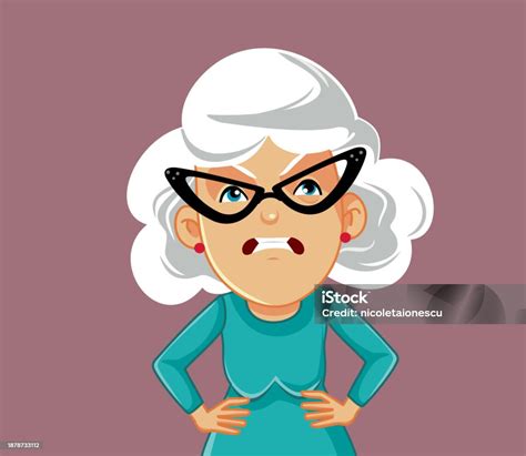 Angry Grandma Feeling Furious Vector Cartoon Character Stock ...