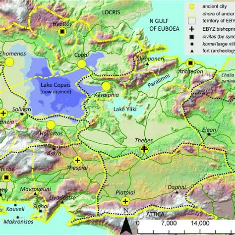 The geography of Boeotia with places mentioned in the text (DEM and GIS ...