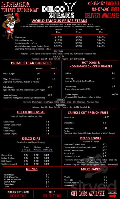 Delco Steaks Folsom menu in Folsom, Pennsylvania, USA