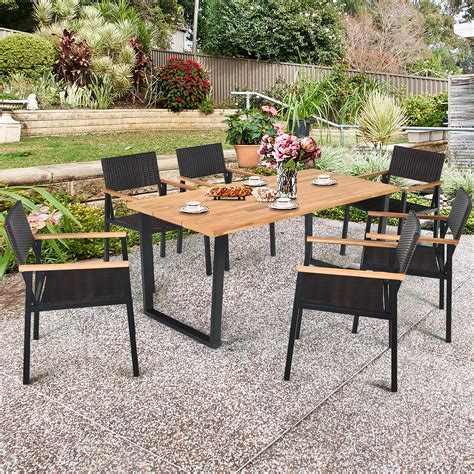 Gymax 7PCS Patio Garden Dining Set Outdoor Dining Furniture Set w ...