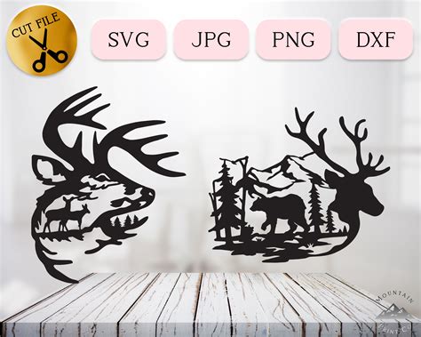 Woodland Deer Silhouette SVG Cut File Bundle Mountain | Etsy