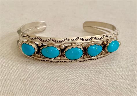 Navajo Turquoise Bracelet Cuff Vintage Native American Sterling Silver Turquoise Jewelry Artist ...