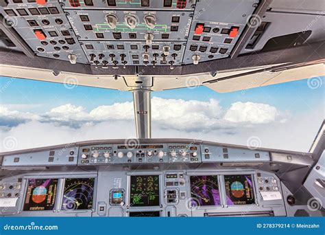 Cockpit View of a Commercial Jet Stock Photo - Image of avionics ...