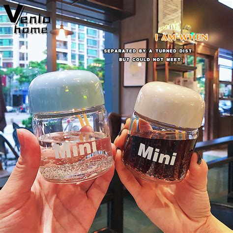 150ML Small Glass Water Bottles Portable Cute Mini Heat Resistant Water Cup For Kids Student ...