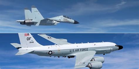 Video shows Chinese Navy J-11 fighter jet flying within 20 feet of USAF RC-135 reconnaissance ...