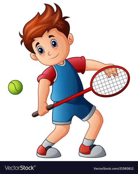 Cartoon boy playing tennis Royalty Free Vector Image Cartoon Boy ...