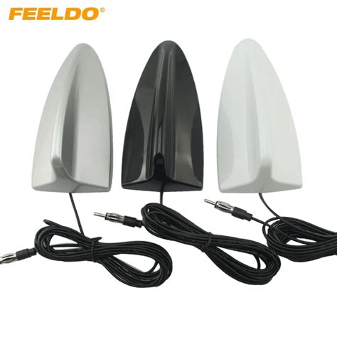 FEELDO 1PC Universal Car FM/AM Radio Antenna Shark Fin Roof Decorative Antenna Black/Silver ...