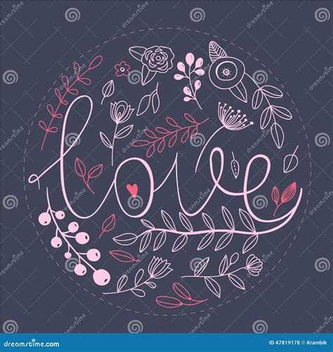 Floral Nature Love Sign with Hand Drawn Elements Stock Vector ...