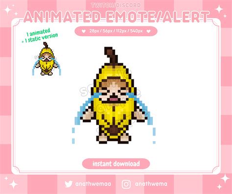 ANIMATED STATIC Crying Banana Cat Meme Twitch Emote / Alert Discord Emotes Gif Cute Cat Funny ...