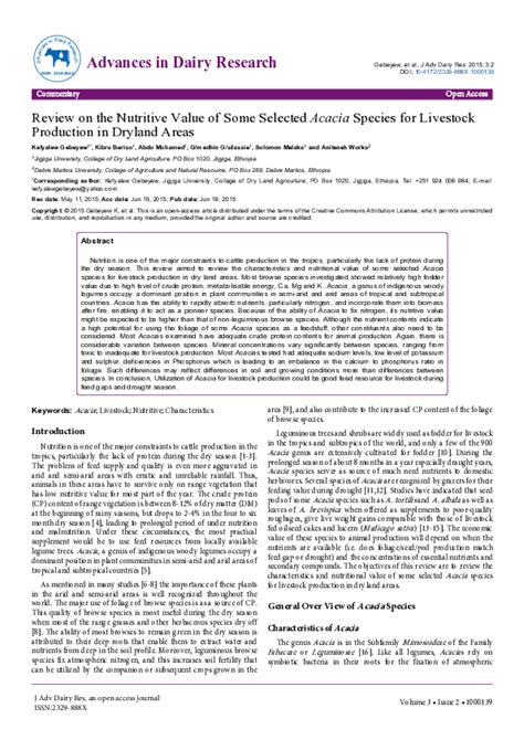 (PDF) Review on the Nutritive Value of Some Selected Acacia Species for Livestock Production in ...