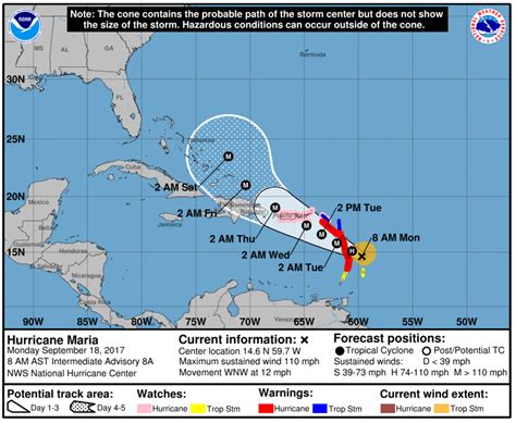 Hurricane Maria: 8am update from the National Hurricane Center – NOAA latest path | Weather ...