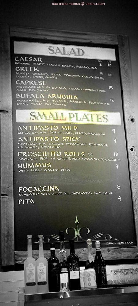 Menu at Antico Pizza Napoletana pizzeria, Kelowna