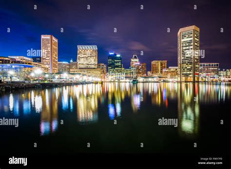 The Inner Harbor skyline at night, in Baltimore, Maryland Stock Photo - Alamy