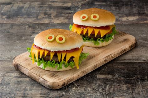 Halloween burger featuring halloween, burger, and monster | Food Images ~ Creative Market