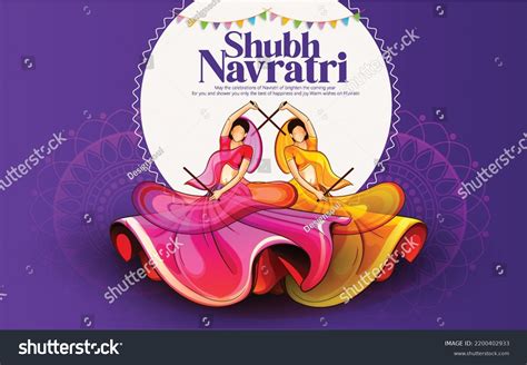 Happy Navratri Illustration Couple Playing Dandiya Stock Vector (Royalty Free) 2200402933 ...