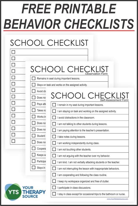 Behavior Checklist for Students - Your Therapy Source