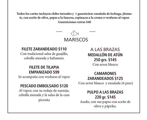 Menu at El Asador restaurant, San Miguel la Piedad