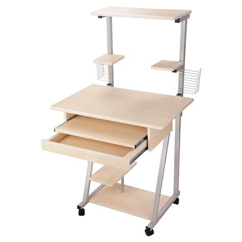 Mobile Computer Desk Tower Printer Shelf Laptop Rolling Table Study ...