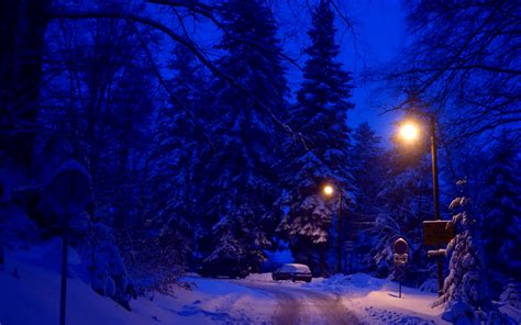 Download wallpaper 1280x800 winter, night, street lights, road, full hd ...