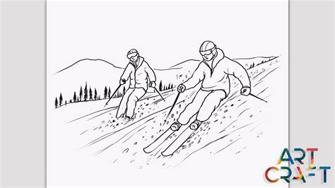 How to Draw Skiing on the Snowy Mountain, Very Very Easy. - YouTube