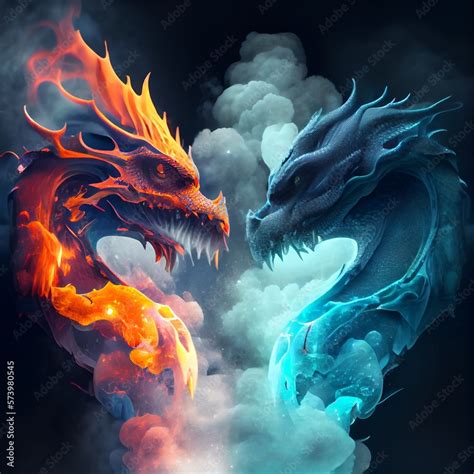 Blue dragon vs red dragon, fire dragon, ice dragon, water dragon, smoke ...