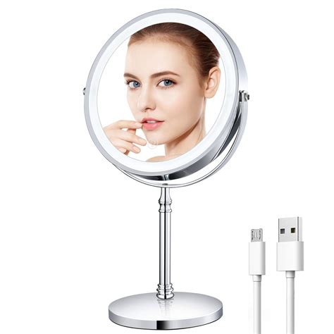 Rechargeable 8'' Lighted Makeup Mirror, 10X Magnifying Vanity Mirror ...