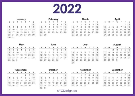 2022 Calendar Printable Free, Horizontal, Green, HD – Sunday Start ...