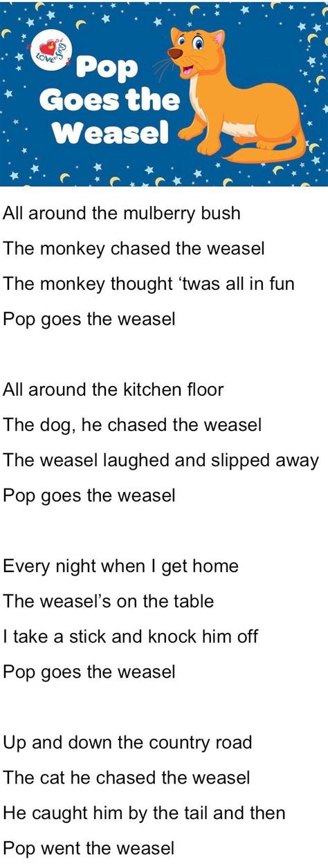 an animal poem with the words pop goes the weasel