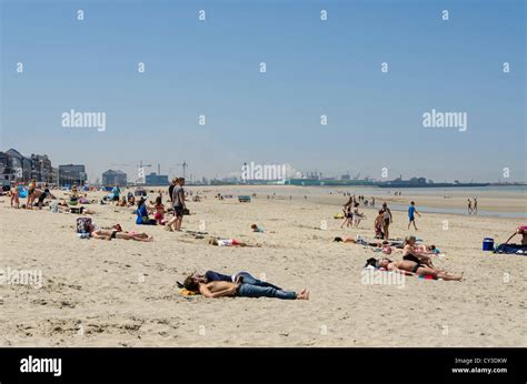 Sunbathers on Dunkirk beach, Northern France Stock Photo - Alamy