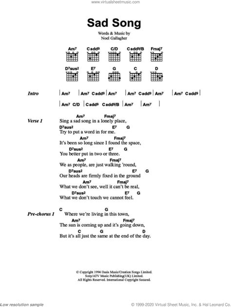 Sad Song sheet music for guitar (chords) (PDF)