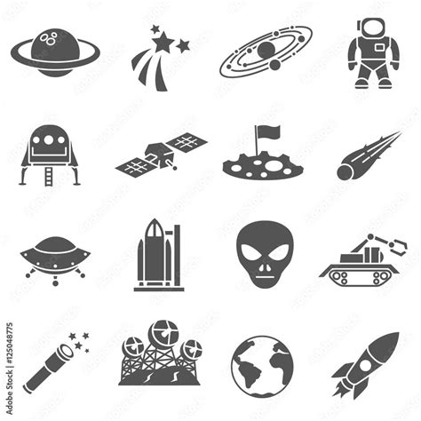 space icons set. research and space exploration, simple symbols collection. isolated vector ...