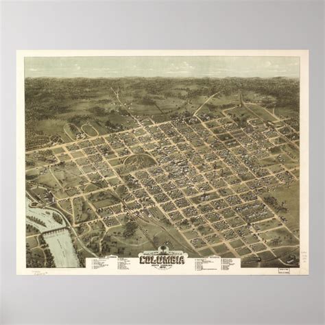 Vintage Pictorial Map of Columbia SC (1872) Poster | Zazzle