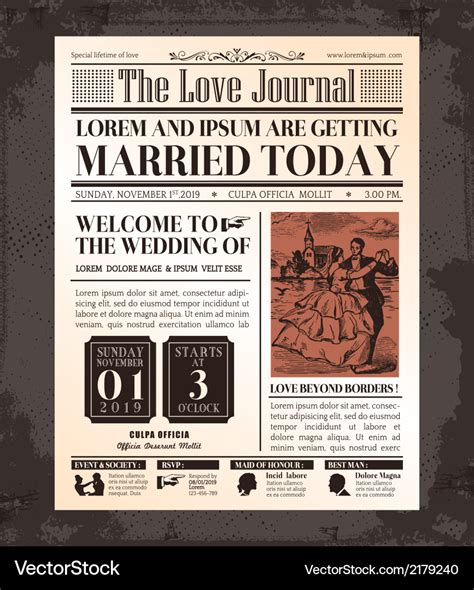 Vintage newspaper wedding invitation template Vector Image