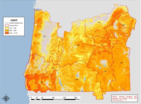 Map of Oregon FPUs showing wildland fire hazard results from the FSim ...