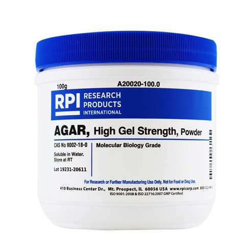 A20020-100.0 - Agar, High Gel Strength, Powder, 100 Grams