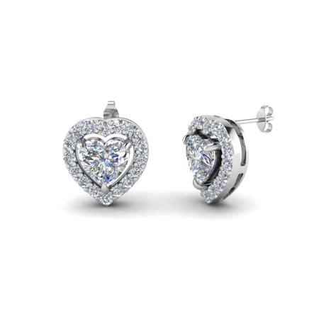 Heart Shaped Diamond Stud Earrings In 14K White Gold | Fascinating Diamonds