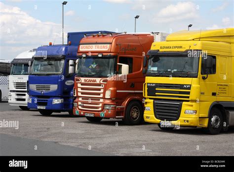 Lorries on a lorry park in the U.K Stock Photo - Alamy