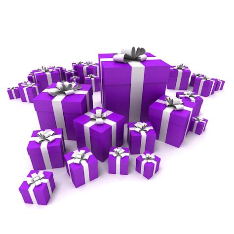 Premium Photo | 3d rendering of a big group of purple gift boxes with a white ribbons in ...