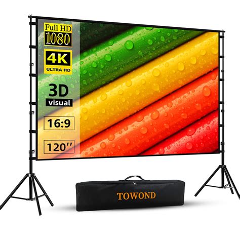 Projector Screen and Stand, Towond 120 inch Portable Projector Screen Outdoor Projector Screen ...