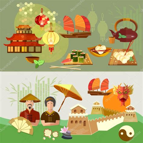 China Chinese culture and traditions vector banners — Stock Vector ...