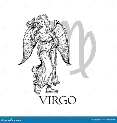 Hand Drawn Virgo. Zodiac Symbol in Vintage Gravure or Sketch Style ...