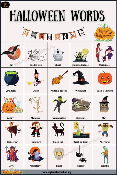 Halloween Words: 25 Interesting Halloween Vocabulary Words - English Study Online | Halloween ...