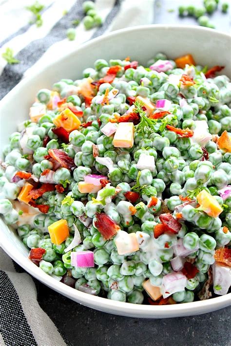 Creamy Pea Salad with Bacon - green peas, cheddar, red onion and bacon ...