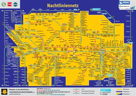 Munich night train, tram and bus map