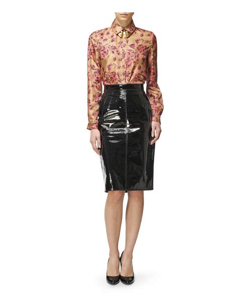 Lyst - Jaeger Patent Leather Pencil Skirt in Black