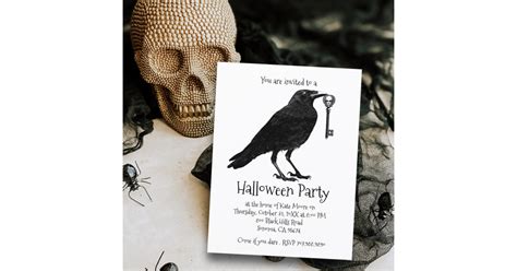 Raven Halloween Party Invitation Postcard | Zazzle