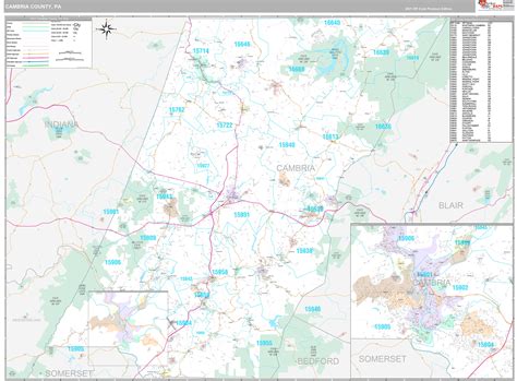 Cambria County, PA Wall Map Premium Style by MarketMAPS - MapSales.com