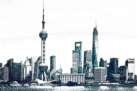 Shanghai Skyline Drawing by Celestial Images | Fine Art America