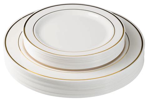 Exquisite 60 Pcs Ivory & Gold Plastic Disposable Dinnerware Set Combo - Wedding & Party - 30 ...